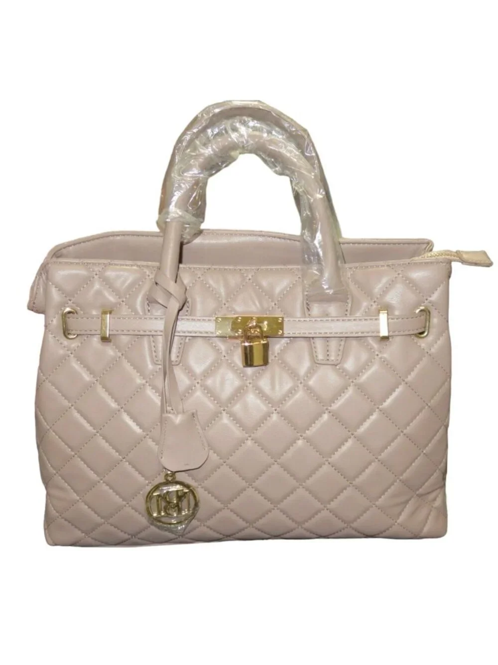 Badgley Mischka Diamond Quilted Vegan Leather Medium Double Handle Tote gray
